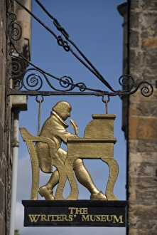 Lothian Prints: Sign for the Writers Museum off the Royal Mile, Edinburgh, Lothian