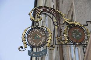 Images Dated 16th February 2008: Signs in Getreidegasse the main shopping streeet, Salzburg, Austria, Europe