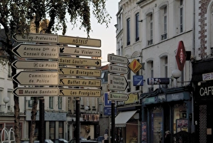 Road Sign Prints: Signs in town centre, St. Omer, Pas de Calais, France, Europe