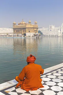 Domed Prints: Sikh at The Harmandir Sahib (The Golden Temple), Amritsar, Punjab, India, Asia