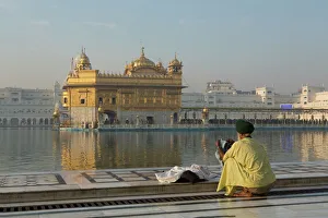 Meditation Prints: Sikh pilgrim at the Harmandir Sahib (The Golden Temple), Amritsar, Punjab, India, Asia