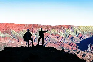 Silhouettes Prints: Silhouette of tourists at sunset, Serrania de Hornocal, Humahuaca, Jujuy, Argentina