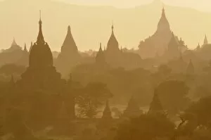 Images Dated 27th December 2007: Silhouettes of the temples and pagodas of the old ruined city at dawn, Bagan
