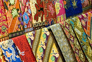 Stalls Prints: Silk scarves, Chatuchak weekend market, Bangkok, Thailand, Southeast Asia, Asia