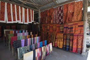 Silk Prints: Silks for sale in village shop near Luang Prabang, Laos, Indochina, Southeast Asia, Asia