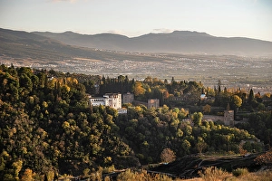 Granada Prints: Silla de Moro and the Park of Generalife in Albaicin at sunset, Granada, Andalucia, Spain