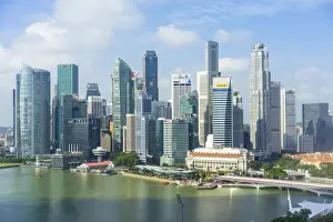 Singapore skyline, financial district skyscrapers with the Fullerton Hotel and Jubilee
