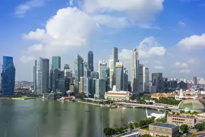Singapore skyline, financial district skyscrapers with the Fullerton Hotel and Jubilee