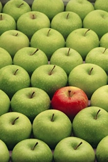 Arrangement Prints: Single red apple among a number of green
