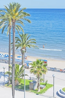 Sitges Prints: Sitges beach and promenade, Sitges, Costa Dorada, Catalonia, Spain, Europe