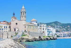 Catalonia Prints: Sitges old centre and seaside, Sitges, Costa Dorada, Catalonia, Spain, Europe