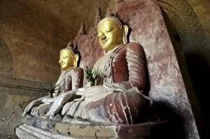 Sitting Buddha in a temple in Bagan, Myanmar, Asia