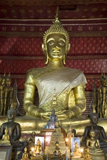 Luang Prabang Prints: Sitting Buddha, Wat Mai Complex, Luang Prabang, Laos, Indochina, Southeast Asia, Asia