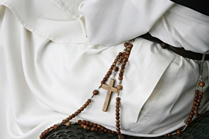 Lourdes Prints: Sitting nun, Lourdes, Hautes Pyrenees, France, Europe