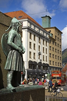 Bergen Prints: Sjomanns Monument on Torgalmenningen Street, Bergen, Norway, Scandinavia, Europe
