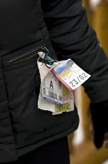 Ski jacket with lift tickets, Lake Louise, Alberta Canada, North America