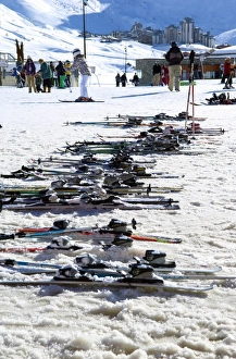Tignes Prints: Ski School skis, Tignes, Savoie, Rhone-Alpes, French Alps, France, Europe