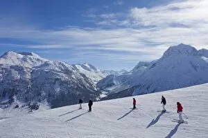 Images Dated 13th February 2010: Ski slopes above Lech near St. Anton am Arlberg in winter snow, Austrian Alps