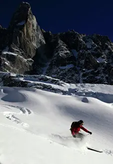 Sport Prints: A skier enjoying perfect powder snow on the celebrated Pas de Chevre off-piste run