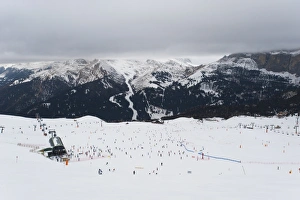 Skiers Prints: Skiers in the mountains, Dolomites, Italy, Europe