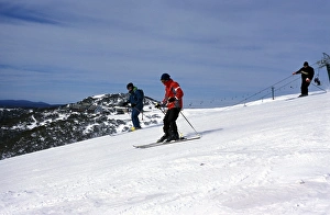 Winter Sport Prints: Skiers skiing on slope at Mount Hotham, High Country, Victoria, Australia, Pacific