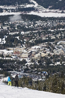 Images Dated 31st March 2009: Skiers at Whistler mountain resort, venue of the 2010 Winter Olympic Games