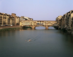 River Arno Prints: Skiff on the River Arno and the Ponte Vecchio