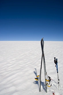 Greenland Prints: Skis stored vertically on inland icecap, Greenland, Polar Regions