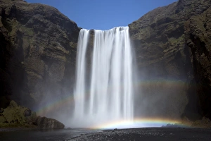 South Iceland Prints: Skogafoss waterfall with double rainbow, South Iceland, Iceland, Polar Regions