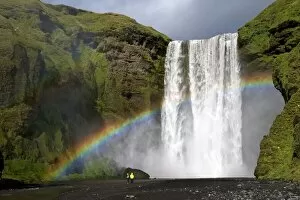 Iceland Gallery: Skogafoss waterfall with rainbow in summer sunshine, South coast, Iceland, Polar Regions