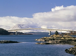 Rural Location Prints: Skye bridge across Kyle Akin with snow on the mountains