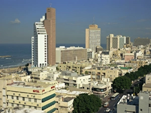 Tel Aviv Prints: Skyline of buildings, hotels and the King David Tower, in Tel Aviv, Israel, Middle East