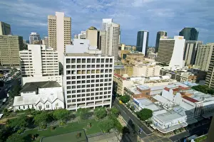 Brisbane Prints: The skyline from City Hall looking towards King George Square and Adelaide Street in Brisbane