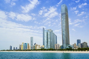 Persian Gulf Prints: Skyline and Corniche, Al Markaziyah district, Abu Dhabi, United Arab Emirates, Middle