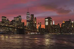 Cityscapes Prints: Skyline of Downtown Manhattan with One World Trade Center and Brooklyn Bridge
