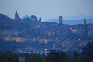 Bergamo Prints: Skyline at dusk, Bergamo, Lombardy, Italy, Europe