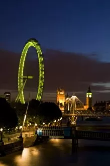Images Dated 25th October 2009: Skyline at dusk with the London Eye and Big Ben, London, England, United Kingdom, Europe