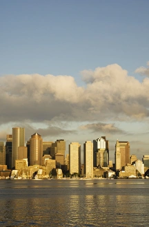 The skyline of the Financial District across Boston Harbor
