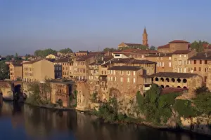 Languedoc Prints: Skyline of houses and church of the town of Albi in the Tarn Region of Midi Pyrenees