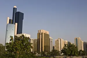 Corniche Prints: Skyline of modern buildings on the Corniche (waterfront) at Abu Dhabi
