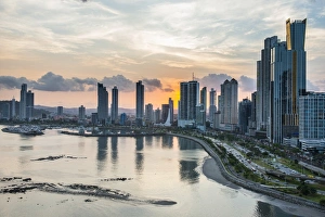 Panama Prints: Skyline of Panama City at sunset, Panama City, Panama, Central America