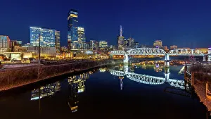 Reflective Prints: Skyline reflection at night, Cumberland River
