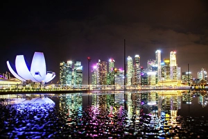 Aesthetics Prints: Skyline of Singapore Marina Bay at night