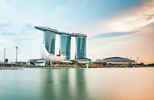 Aesthetics Prints: Skyline of Singapore Marina Bay at night with Marina Bay Sands