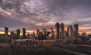 Calgary Prints: Skyline at sunset, Calgary, Alberta, Canada, North America
