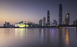Far Eastern Prints: Skyline of Tianhe at dusk, Guangzhou, Guangdong, China, Asia