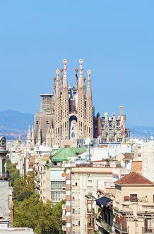 Basilica Prints: Skyline view of La Sagrada Familia, by Antoni Gaudi, UNESCO World Heritage Site, Barcelona