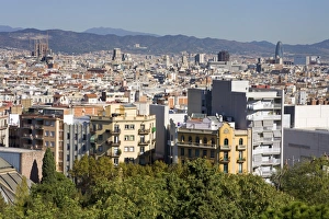 Barcelona Prints: Skyline viewed from Montjuic District, Barcelona, Catalonia, Spain, Europe
