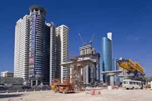 Building Sites Prints: Skyscrapers and new constuction of the Dubai monorail line along Sheikh Zayed Road