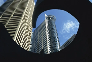 Skyscrapers of the Raffles Business Centre from a low